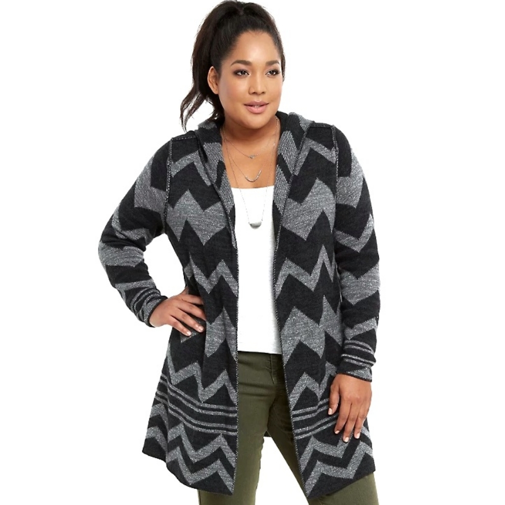 Torrid Plus Size Chevron Hooded Sweater Coat